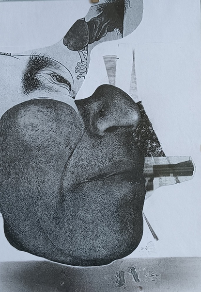 Collage noir et blanc, visage en fragments